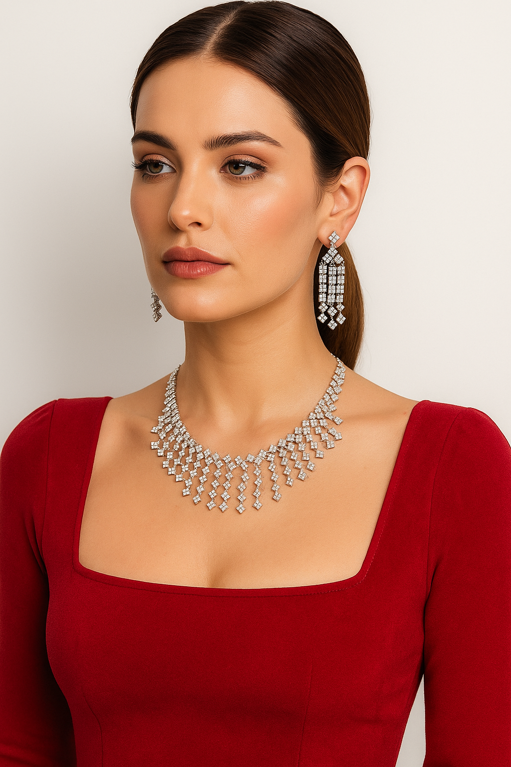 Sparkling Cascade Diamond Look Necklace Set